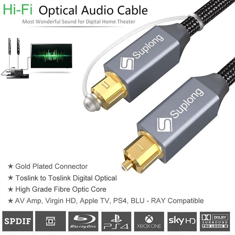 Toslink Digital Optical Audio SPDIF Cable 3ft - J-Tech Digital