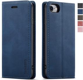 img 4 attached to 🔵 Premium Leather Wallet Case for iPhone 8/7/SE (2020), RFID Blocking, Card Slots, Magnetic Kickstand - Blue