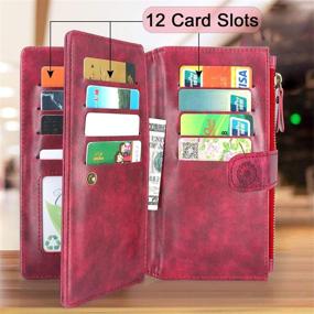 img 1 attached to 👛 Harryshell Detachable Magnetic Zipper Wallet Leather Case for Samsung Galaxy S21+ S21 Plus 5G 6.7 Inch (2021) - Floral Flower Design with Cash Pocket and Card Slots (Wine Red)