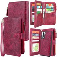 👛 harryshell detachable magnetic zipper wallet leather case for samsung galaxy s21+ s21 plus 5g 6.7 inch (2021) - floral flower design with cash pocket and card slots (wine red) logo