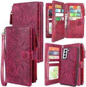 img 4 attached to 👛 Harryshell Detachable Magnetic Zipper Wallet Leather Case for Samsung Galaxy S21+ S21 Plus 5G 6.7 Inch (2021) - Floral Flower Design with Cash Pocket and Card Slots (Wine Red)