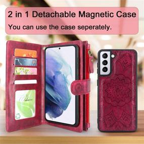 img 2 attached to 👛 Harryshell Detachable Magnetic Zipper Wallet Leather Case for Samsung Galaxy S21+ S21 Plus 5G 6.7 Inch (2021) - Floral Flower Design with Cash Pocket and Card Slots (Wine Red)