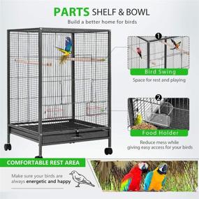 img 2 attached to 🐦 VIVOHOME 30" Wrought Iron Bird Cage with Rolling Stand - Ideal for Parrots, Conure, Lovebird, and Cockatiel