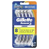 men's gillette sensor3 comfort disposable razors, 8 count - lubrastrip enhances smooth gliding on skin logo