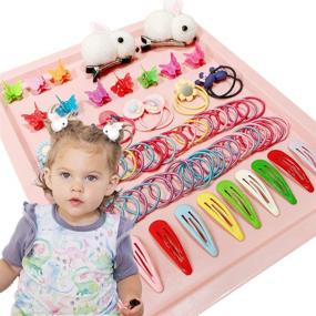 img 4 attached to 🎀 YANRONG Baby Hair Ties Candy colors Elastic Ponytail Holders Set with 82PCS Combination Barrettes Hair Ties For Girl (Bunny Set)