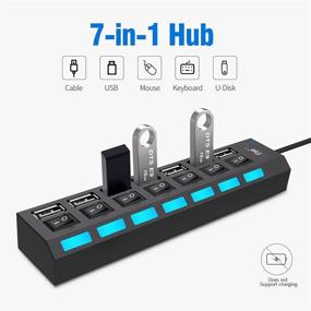 img 3 attached to 7-Port USB Hub with Individual Switches and Indicator Lights for PC Laptop - Black-2