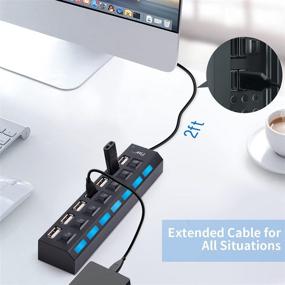 img 2 attached to 7-Port USB Hub with Individual Switches and Indicator Lights for PC Laptop - Black-2