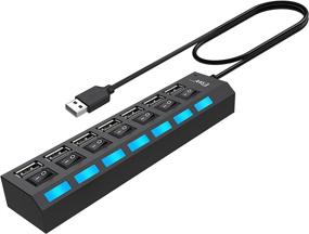 img 4 attached to 7-Port USB Hub with Individual Switches and Indicator Lights for PC Laptop - Black-2