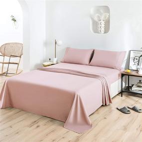 img 2 attached to Mohap 4 Piece Brushed Microfiber Bed Sheet Set, Queen Size - Fade Resistant, Easy Care Bedding in Soft Pink, including Pillowcases