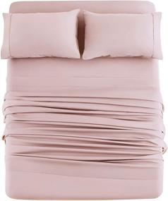 img 4 attached to Mohap 4 Piece Brushed Microfiber Bed Sheet Set, Queen Size - Fade Resistant, Easy Care Bedding in Soft Pink, including Pillowcases