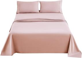 img 3 attached to Mohap 4 Piece Brushed Microfiber Bed Sheet Set, Queen Size - Fade Resistant, Easy Care Bedding in Soft Pink, including Pillowcases