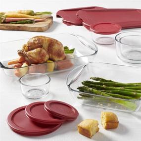 img 2 attached to 🍒 Anchor Hocking SnugFit 12 Piece Glass Food Storage and Embrace Baking Dish Set - Cherry Red: Organize and Bake in Style!