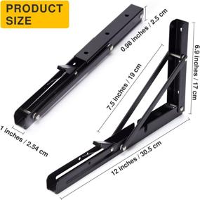 img 3 attached to 12-Inch Heavy Duty Floating Shelf Brackets - 2X Foldable L Brackets for Shelves, Black 🔧 Wall Mount Shelf Hinges with Locking Mechanism, Floating Shelf Hardware for Floating Shelves and Foldable Tables