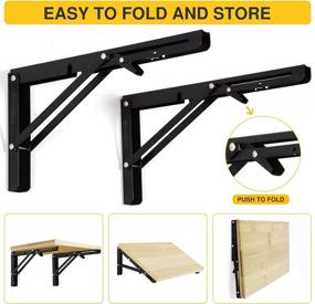 img 1 attached to 12-Inch Heavy Duty Floating Shelf Brackets - 2X Foldable L Brackets for Shelves, Black 🔧 Wall Mount Shelf Hinges with Locking Mechanism, Floating Shelf Hardware for Floating Shelves and Foldable Tables