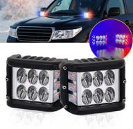 led side shooter light bar xtauto 4 inch white off-road drl driving flood spot work pods light with dual side red blue flash strobe lights lamps replacement for jeep truck atv utv 4x4 boat logo
