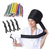 🌀 (24-pack) 9.45" flexible twist foam hair curler rollers + hair dryer bonnet attachment hood conditioner cap + 4 hair dressing clips logo