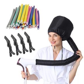 img 4 attached to 🌀 (24-Pack) 9.45" Flexible Twist Foam Hair Curler Rollers + Hair Dryer Bonnet Attachment Hood Conditioner Cap + 4 Hair Dressing Clips