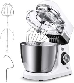 img 4 attached to 🍰 Electric Stand Mixer, MOSAIC Kitchen Food Mixer with 5 Qt Stainless Steel Bowl, Dough Hooks, Wire Whip, Beater, 8 Speed Control Stand Mixer with Splatter Guard and Feeding Port