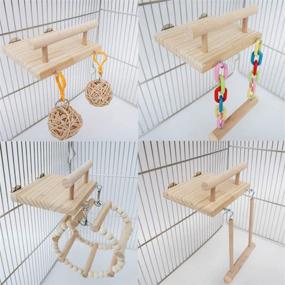 img 1 attached to 🐦 Bird Perch Cage Toys, Small Animals Wooden Hanging Nest Toy, Parrot Play Gym Stand with Acrylic Wood Swing, Rattan Ball, Ferris Wheel; Pet Training Playstand for Cockatiels, Conures, Hamsters, Rats, Squirrels