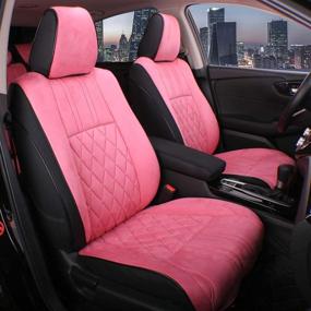 img 4 attached to EKR Custom Fit Full Set Car Seat Covers For Select Honda CRV 2017 2018 2019 2020- Leatherette(Black)/Suedette (Pink)