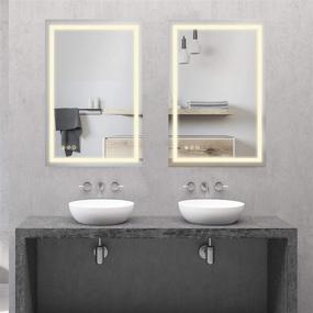 img 1 attached to 🪞 B&amp;C 24x36 Inch LED Lighted Makeup Mirror: Touch Control, Color Temperature, Brightness & Defogger - Ultra-Thin Wall Mounted with High Lumen for Bathroom Vanity, Vertical/Horizontal (MD042436)