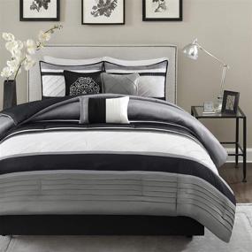 img 3 attached to 🛏️ Madison Park Blaire Cozy Comforter Set - Luxurious Faux Silk Traditional Design, King Size Grey Bedding with Matching Shams and Decorative Pillow, All-Season Down Alternative