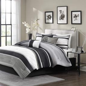 img 4 attached to 🛏️ Madison Park Blaire Cozy Comforter Set - Luxurious Faux Silk Traditional Design, King Size Grey Bedding with Matching Shams and Decorative Pillow, All-Season Down Alternative