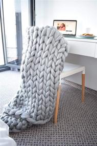 img 2 attached to 🛌 EASTSURE Chunky Knit Blanket: Super Large Grey Merino Wool Throw for Bed and Sofa