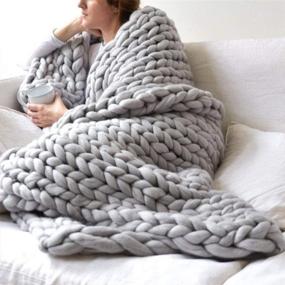 img 4 attached to 🛌 EASTSURE Chunky Knit Blanket: Super Large Grey Merino Wool Throw for Bed and Sofa