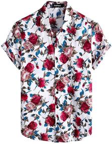 img 4 attached to 👕 VATPAVE Cotton Hawaiian Shirts WhiteRose: Stylish Men's Clothing for Summer