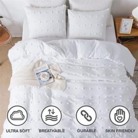 img 2 attached to 🛏️ Andency White Tufted Dot Duvet Cover Full Size (79x90 inch) - All Season Soft Washed Microfiber Set with Zipper Closure & Corner Ties: 3 Piece Jacquard Cover & 2 Pillowcases