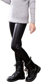 img 4 attached to 👖 Winter Warm Pants for Tulucky Girls: Thick Fleece Lined, Stretchy Leggings - Faux Leather Design for Teens