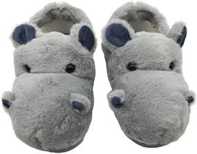 img 4 attached to 🦛 Kid's Fuzzy Slippers - Cute Hippo House Shoes for Toddler Boys and Girls - Comfortable and Cozy Kids' Slippers