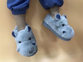 img 3 attached to 🦛 Kid's Fuzzy Slippers - Cute Hippo House Shoes for Toddler Boys and Girls - Comfortable and Cozy Kids' Slippers