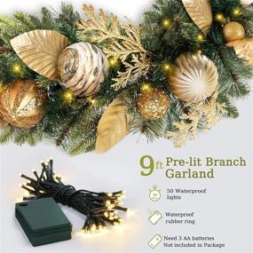 img 1 attached to Ricdecor 9FT Pre-lit Christmas Garland with Battery Operated Lights - Gold Garland with Ball and Leaves - Ideal for Mantle or Outdoor Decoration