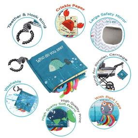img 1 attached to Soft Baby Book 'Fishy Tails': Sea Animal Fabric Cloth, Crinkle Book Toy for 🐟 Early Education with Teether Ring, Perfect Gift Box | Teething Book - Baby Shark Tail Included!