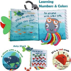 img 2 attached to Soft Baby Book 'Fishy Tails': Sea Animal Fabric Cloth, Crinkle Book Toy for 🐟 Early Education with Teether Ring, Perfect Gift Box | Teething Book - Baby Shark Tail Included!
