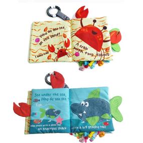 img 3 attached to Soft Baby Book 'Fishy Tails': Sea Animal Fabric Cloth, Crinkle Book Toy for 🐟 Early Education with Teether Ring, Perfect Gift Box | Teething Book - Baby Shark Tail Included!