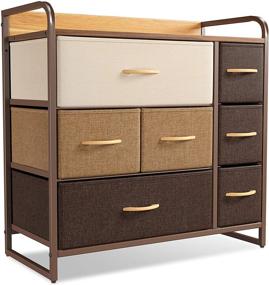 img 4 attached to 🗄️ CubiCubi 7 Drawer Dresser Organizer: Sturdy Steel Frame Wood Top, Chocolate - Perfect Furniture Storage for Bedroom, Hallway, Entryway, and Closets