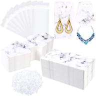 📦 500 piece marble earring necklace display card holder set with 100x 3.5 x 2 inch & 100x 4.7 x 2 inch jewelry display cards, 200 earring backs, and 100 self-seal bags in white for packing logo