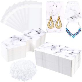 img 4 attached to 📦 500 Piece Marble Earring Necklace Display Card Holder Set with 100x 3.5 x 2 Inch & 100x 4.7 x 2 Inch Jewelry Display Cards, 200 Earring Backs, and 100 Self-Seal Bags in White for Packing