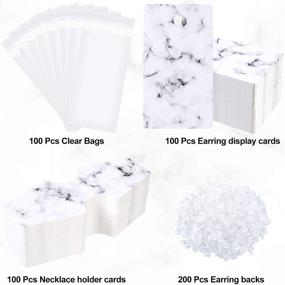 img 3 attached to 📦 500 Piece Marble Earring Necklace Display Card Holder Set with 100x 3.5 x 2 Inch & 100x 4.7 x 2 Inch Jewelry Display Cards, 200 Earring Backs, and 100 Self-Seal Bags in White for Packing