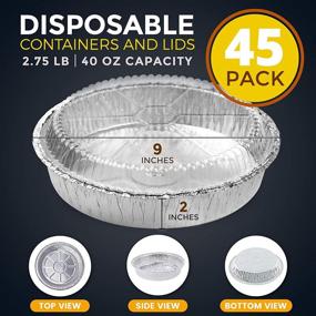 img 3 attached to 🍽️ 45 Pack of 9 Inch Round Disposable Aluminum Containers with Clear Plastic Dome Lids - 40 oz Foil Containers for Food Takeaways, Baking Pies, Cakes, Cookies, and Cheesecakes