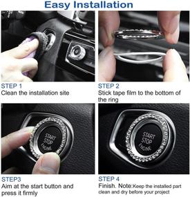 img 1 attached to ✨ 2-Piece Crystal Rhinestone Car Decor Ring Set - Bling Decor Emblem Sticker for Push to Start Button, Key Ignition Starter, and Knob Rings - AC Control, Volume and Tune Knobs - Perfect Gift For Her (Silver)