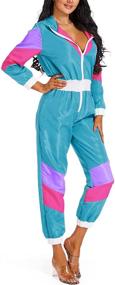 img 3 attached to Color Block Windbreaker Jumpsuit for Women: Long Sleeve, Zip Front, Elastic Waist, Hooded