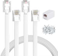10ft rj11 telephone extension cord, 2 pack - enhanced landline phone cable with rj11 coupler, 50pcs 7mm cable clips included - male to male telephone flat cord in white logo