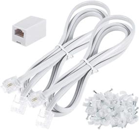 img 3 attached to 10ft RJ11 Telephone Extension Cord, 2 Pack - Enhanced Landline Phone Cable with RJ11 Coupler, 50pcs 7mm Cable Clips Included - Male to Male Telephone Flat Cord in White