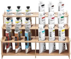 img 3 attached to 🎨 Mezzo Artist Brush and Paint Tube Organizer Rack - Wood Grain Laminate, Multi-Layer Storage Display Stand for Paintbrushes, Oil and Acrylic Paints - Holds 18 Tubes up to 60ml