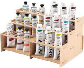 img 1 attached to 🎨 Mezzo Artist Brush and Paint Tube Organizer Rack - Wood Grain Laminate, Multi-Layer Storage Display Stand for Paintbrushes, Oil and Acrylic Paints - Holds 18 Tubes up to 60ml