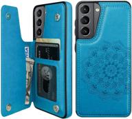 📱 vaburs galaxy s21 wallet case: premium pu leather, embossed mandala pattern, card holder, double magnetic buttons - blue (6.2") logo